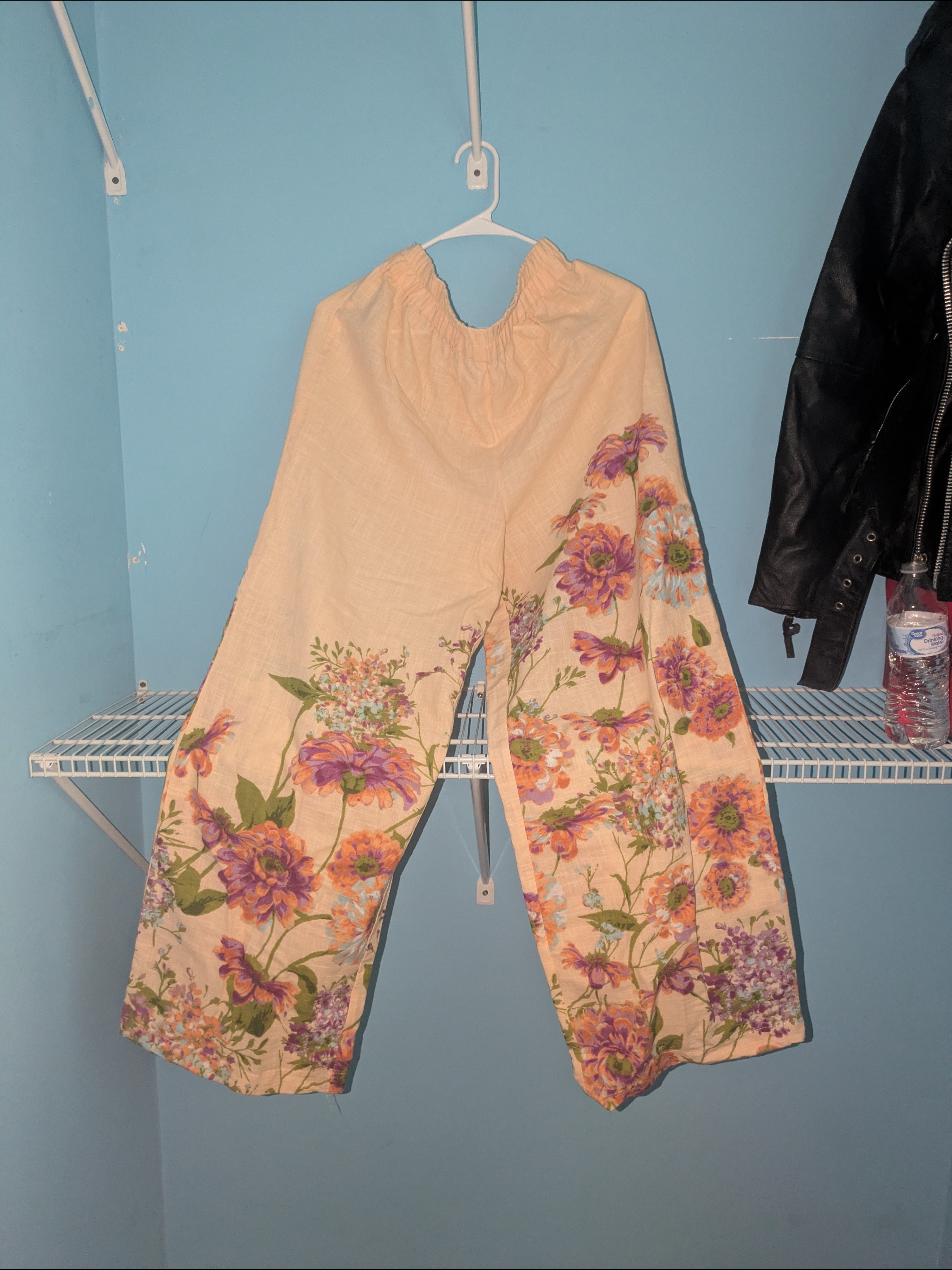 Peach Floral Wide-Leg Boot Cut Pants